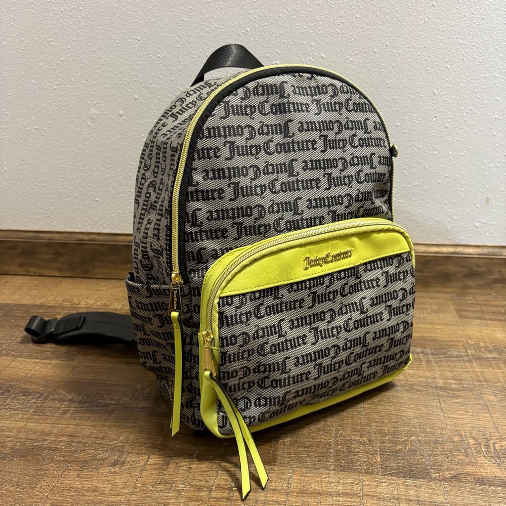 Juicy Couture Neon Yellow-Trim Logo Mini Backpack